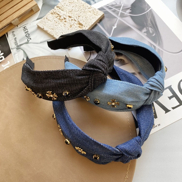 Korean Denim Knotted Wide-brimmed Headband display picture 1