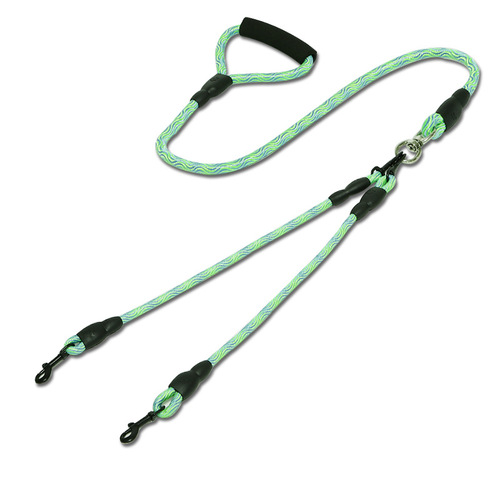 Manufacturer wholesale wavy pattern one-to-two traction rope detachable single traction belt pet double-headed dog walking rope to prevent entanglement