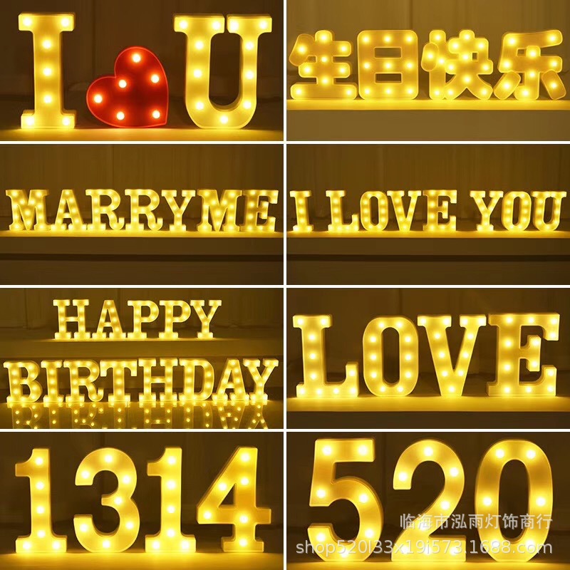 Fabricantes de la fuente al por mayor INS Venta caliente 26 letras inglesas LED iluminación digital lámpara fiesta cumpleaños