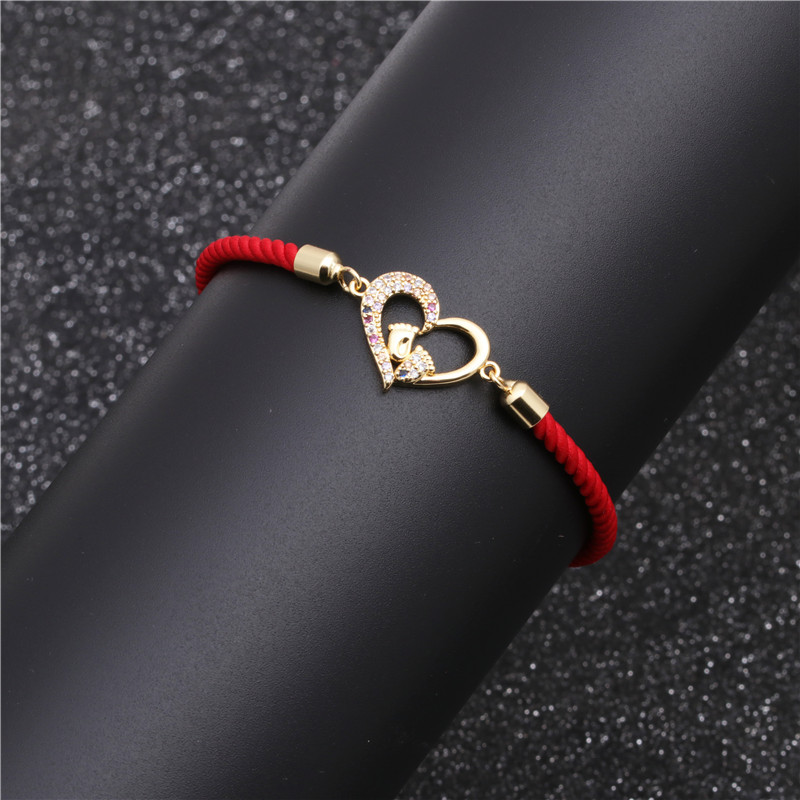 Croix-frontière E-commerce Milan Rouge Corde Bracelet Micro-incrusté Couleur Zirconium Rouge Corde Chanceux Arbre Bracelet Réglable En Forme De Coeur Bracelet display picture 3