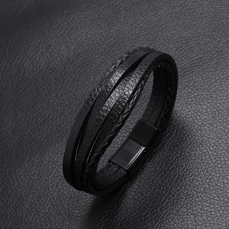 Hot-selling Accessories Multi-layer Simple Woven New Magnet Buckle Men's Leather Bracelet Nihaojewelry display picture 7