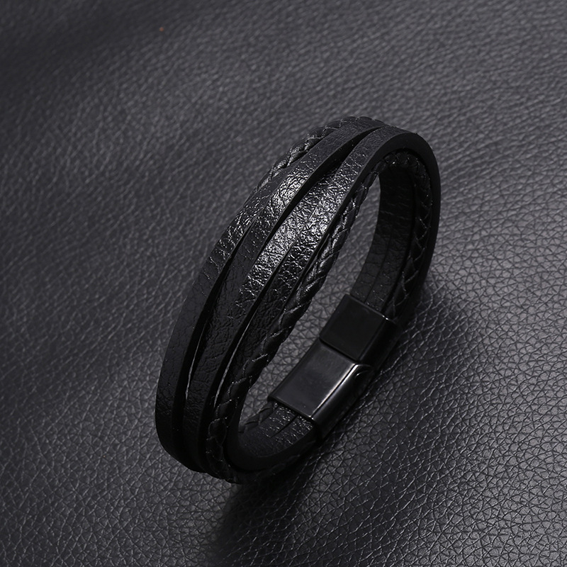 Hot-selling accessories multi-layer simple woven new magnet buckle menu0027s leather bracelet nihaoj