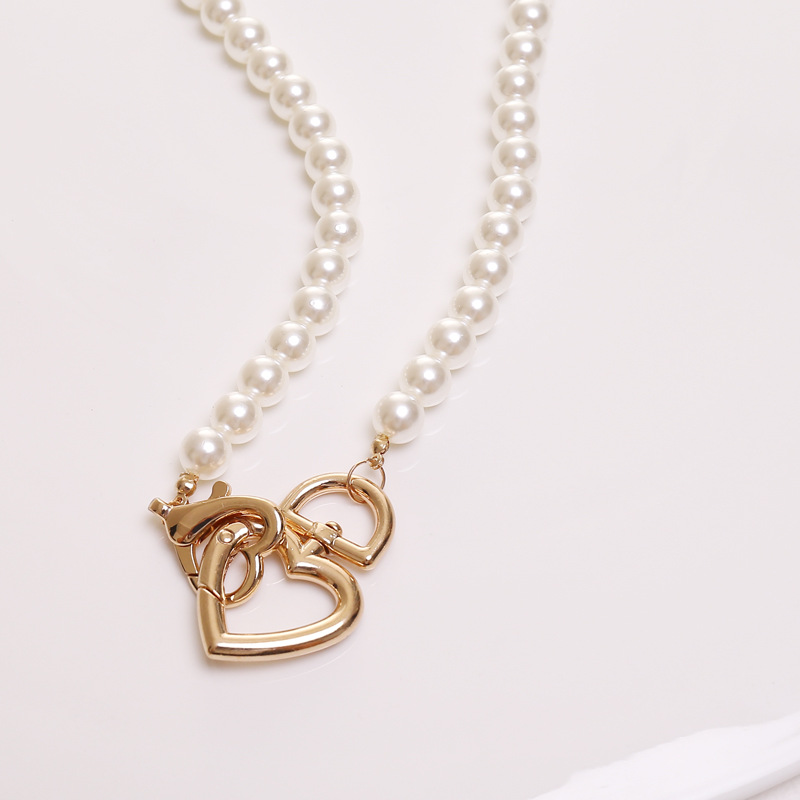 heart lobster clasp pearl clavicle chain