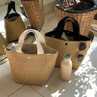 Handheld Straw Woven Bag Women's 2023 Korean-style New ins Beach Vacation Summer Pastoral Style All-match Woven Bag