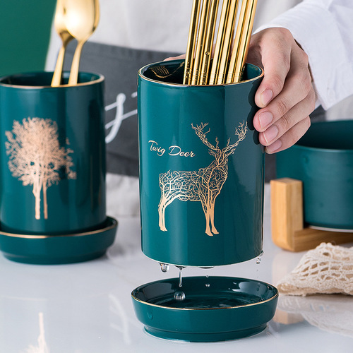 Household ceramic chopstick barrel large capacity single barrel draining mildew-proof chopstick basket chopstick cage kitchen storage box rack commercial