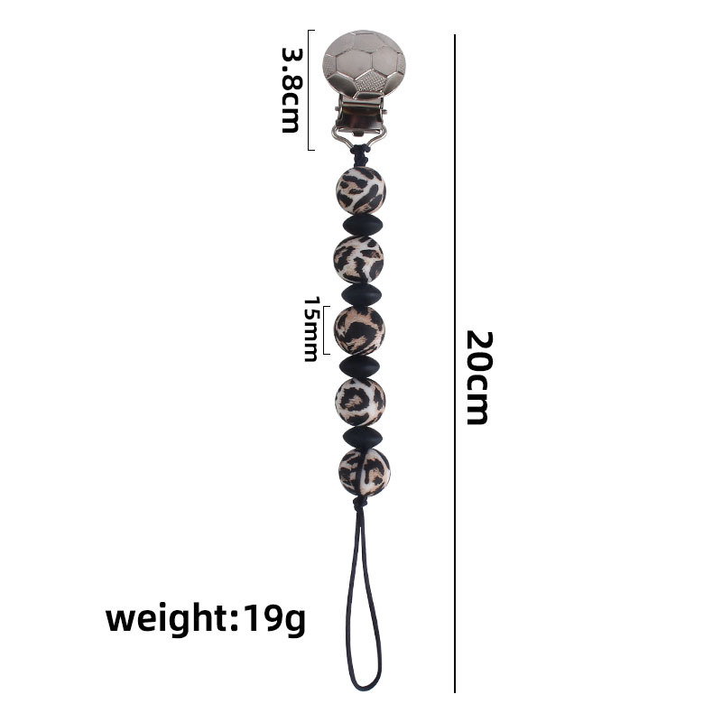 Nuevo bebé hierro fútbol chupete clip bebé creativo calmante leopardo impresión silicona cuentas mordedor chupete cadena anti-gota cadena