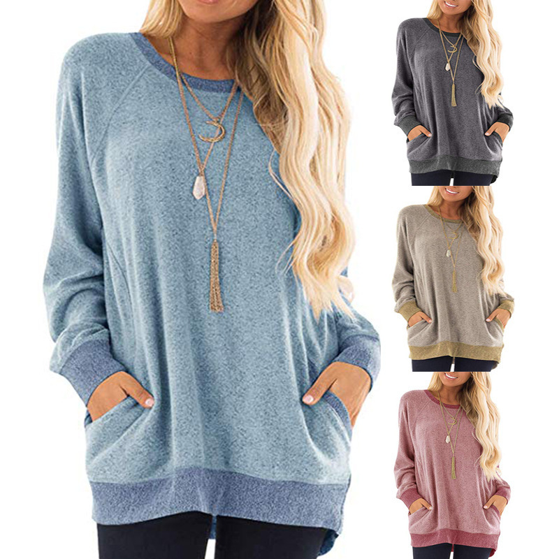 2020 new pattern Amazon Sweater Autumn and winter Hit color stitching Long sleeve Cross border Sweatshirt leisure time Europe and America Women's wear