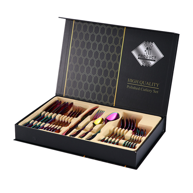 厂家跨境直销亚马逊不锈钢餐具24件套西餐牛排刀叉勺跨境礼盒套装