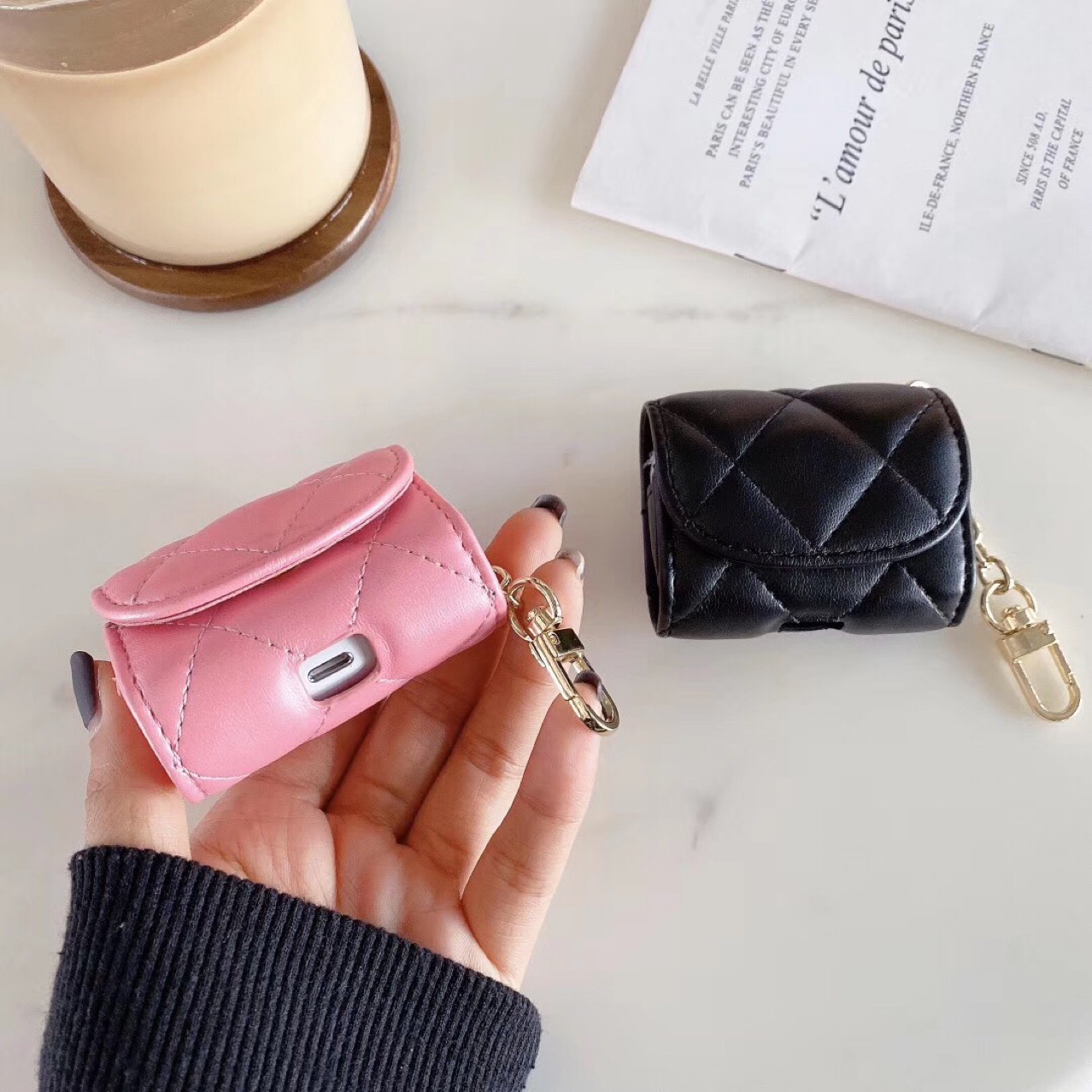 Simple Style Style Pu Leather Lingge Simple Style Earphone Cases Phone Accessories