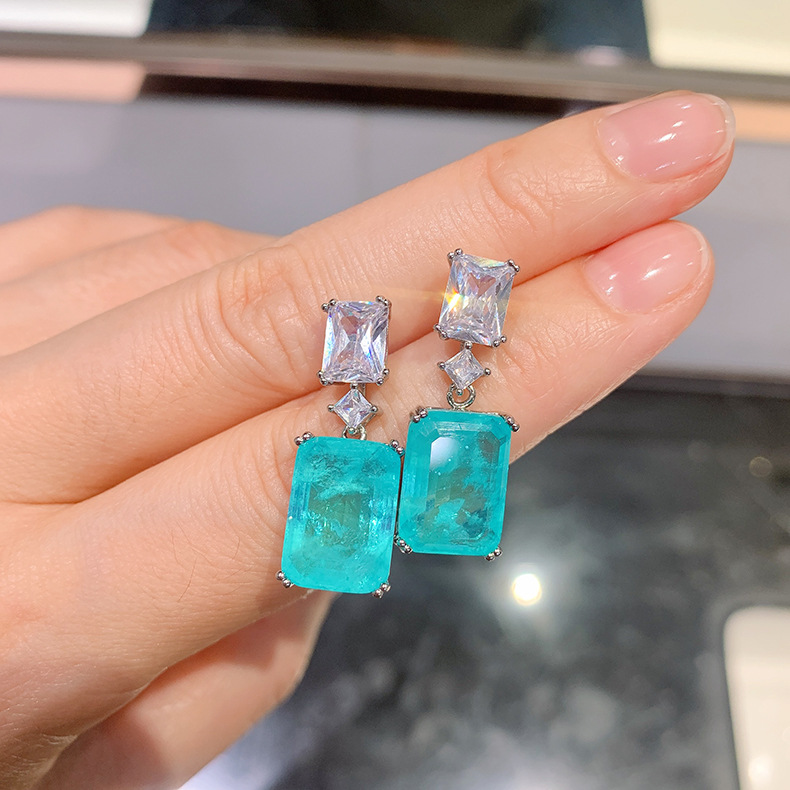 Drop Earrings Classification Retro Square Copper Gold Plated Inlay Zircon Drop Earrings 1 Pair