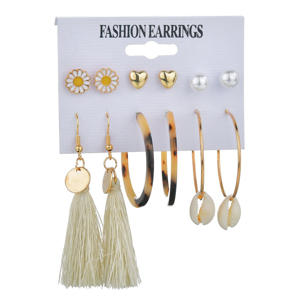 New Fashion Creative Natural Shell Earrings Bohemian Tassel Earrings Set For Women Wholesale display picture 6
