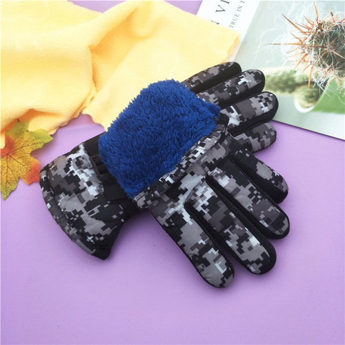 Cartoon cute winter warm ski gloves for children aged 7 to 13 years old, plus velvet, fashionable and thickened for middle-aged children and teenagers