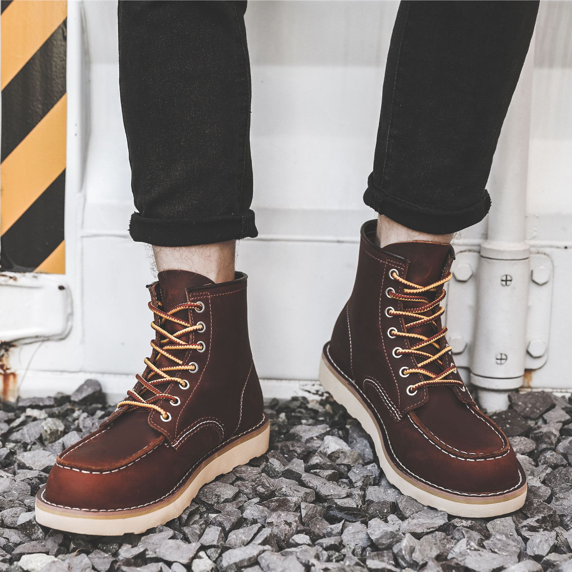 Title 12, Stivali Martin piatti slip-on retrò da lavoro d...