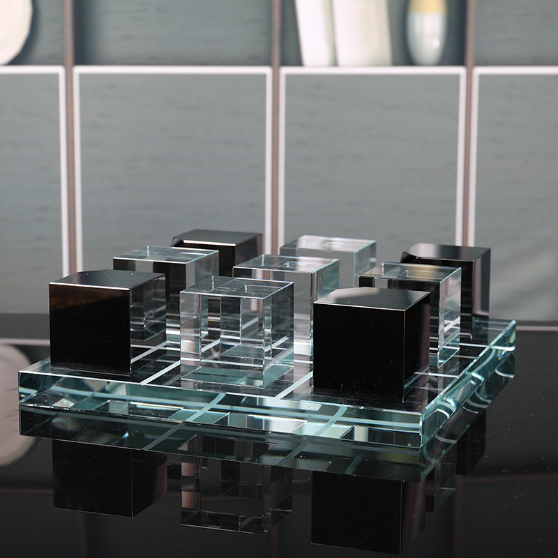创意九宫格工艺品天然水晶轻奢透明摆设办公样板间摆件|ru