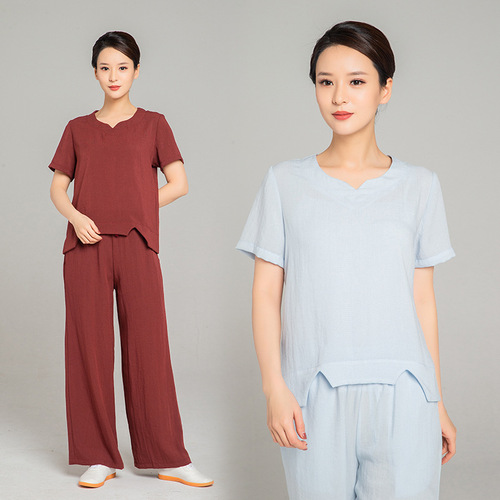 tai chi clothing chinese kung fu uniforms for women Retro national linen residence dress short sleeve Yoga suit