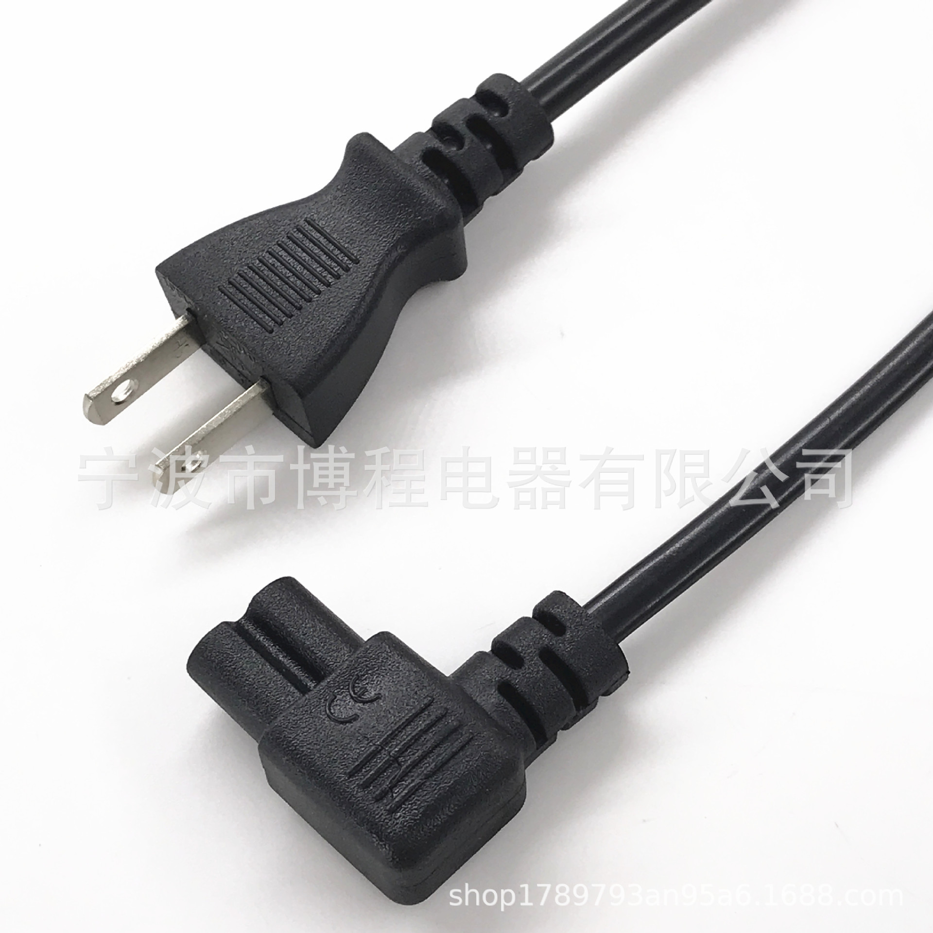 日本两插八字尾电源线0.75m2 日规2孔90度弯头8字尾日标PSE插头线