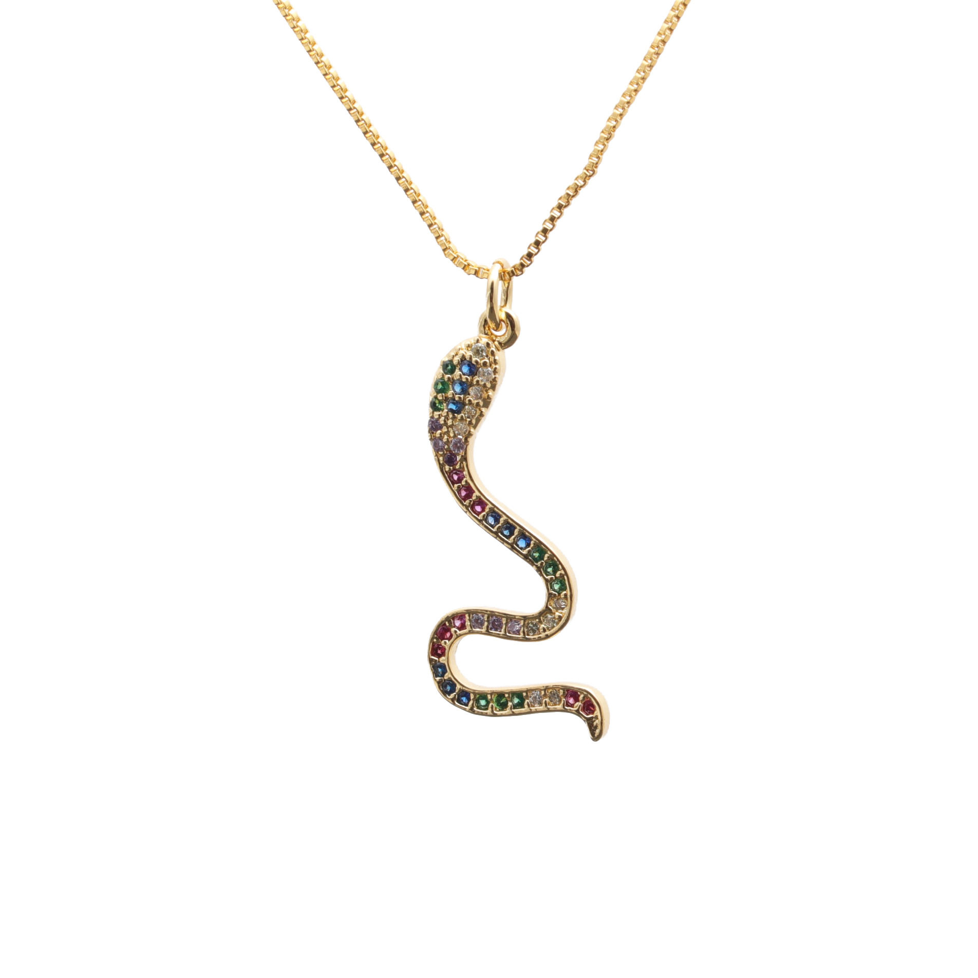 Hot-selling Fashion Items New Micro-inlaid Zircon Gold Snake Copper Necklace display picture 8