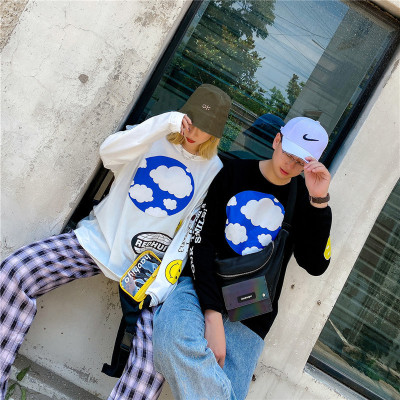 潮牌大版长袖T恤女慵懒风中长款韩版宽松休闲嘻哈圆领套头卫衣ins|ru