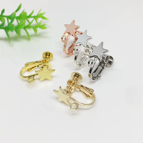diy earrings accessories without ear hole screw ear clip with hanging adjustable star ear clip gold plated spiral ear clip