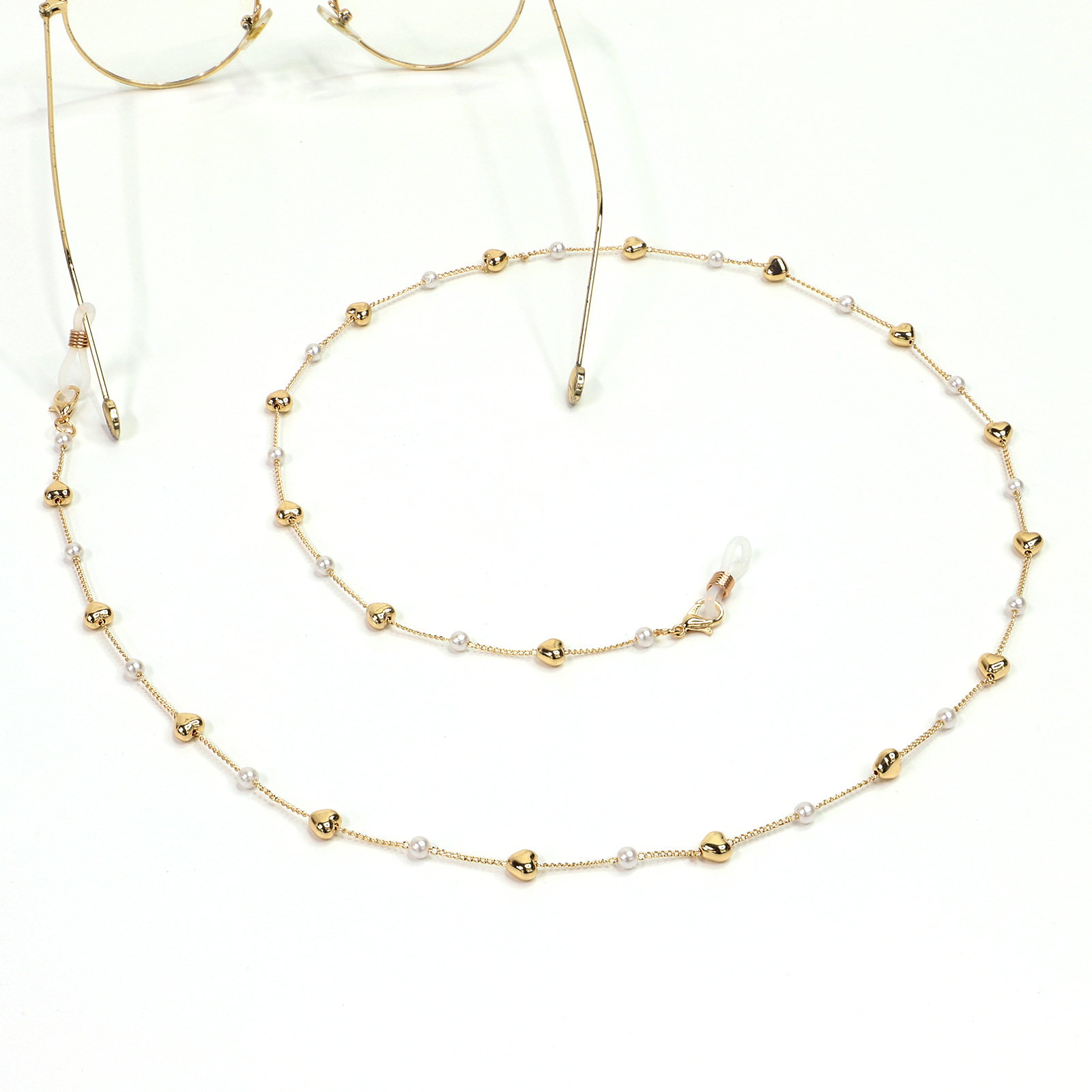 25g Weight Metal Material Hot Section Fashion Simple Golden Pearl Peach Heart Glasses Rope Glasses Chain Wholesale Nihaojewelry 2