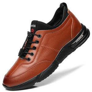 2020秋季新款男鞋真皮纯色松紧带休闲运动透气潮流皮鞋男一件代发