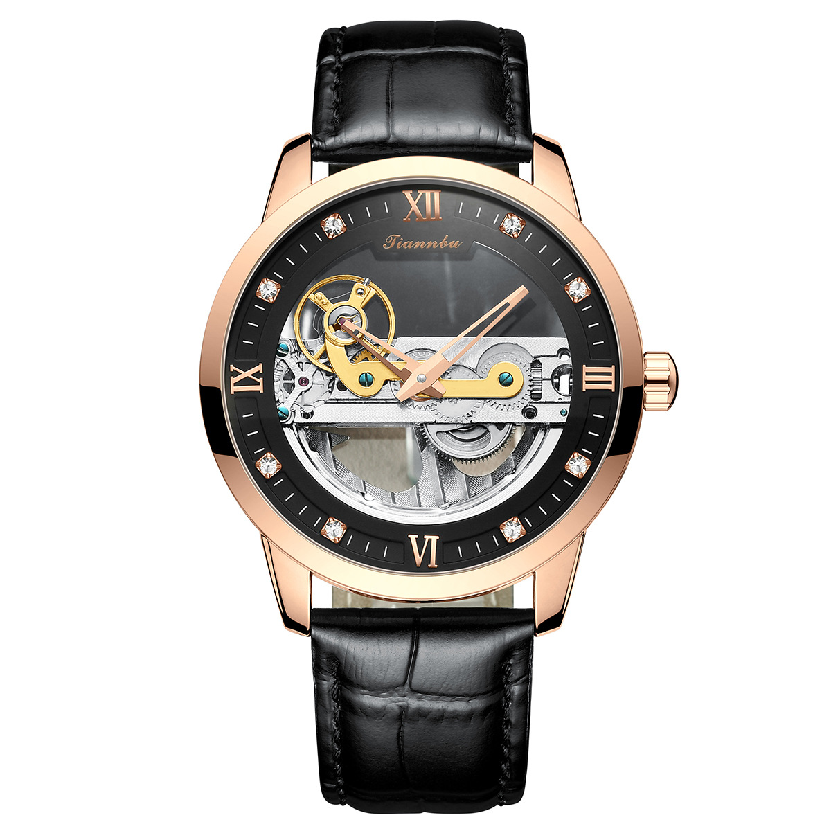 Tianbo nuevos hombres reloj hueco Tourbillon reloj mecánico automático Correa transparente deportes de moda reloj de los hombres