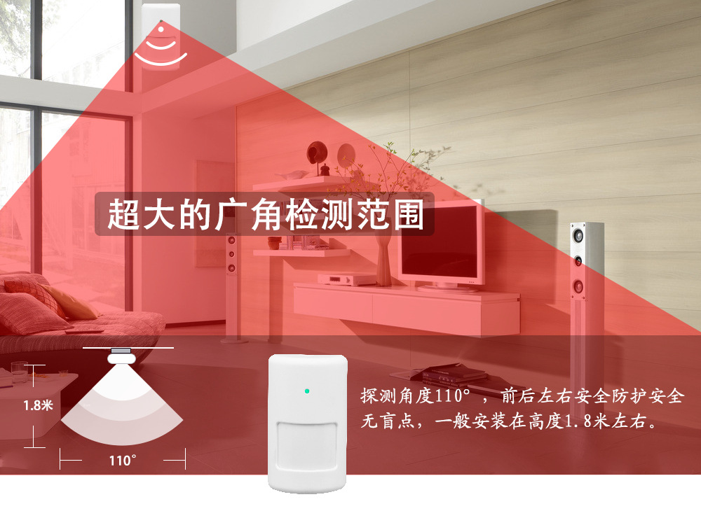 1527/433MHz 无线红外探测器无线智能广角家庭红外探头报警器配件