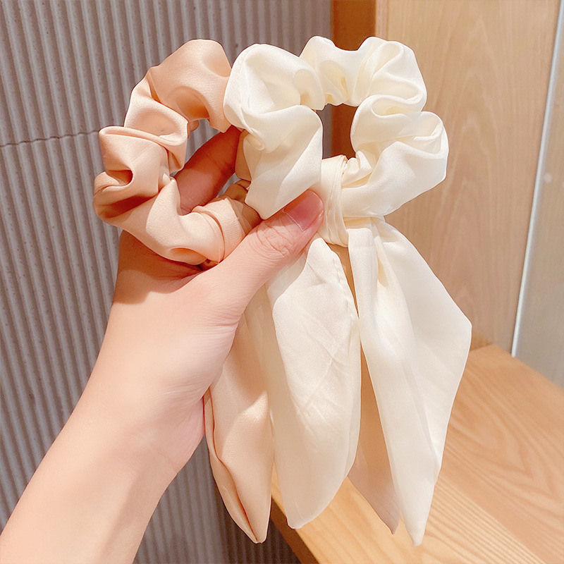 New Foreign Trade Hair Band Knotted Satin Rabbit Ears Head Rope Ponytail Hair Band Girl Large Intestine Ring Pure Color All-matching Hair Accessories display picture 5