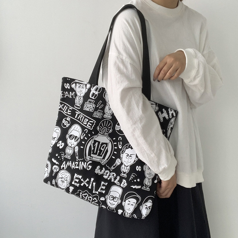 Bolsa de lona de hombro de las mujeres de gran capacidad japonesa Harajuku ulzzang estudiante universitario mochila yoga viaje bolsa de compras ins image 7