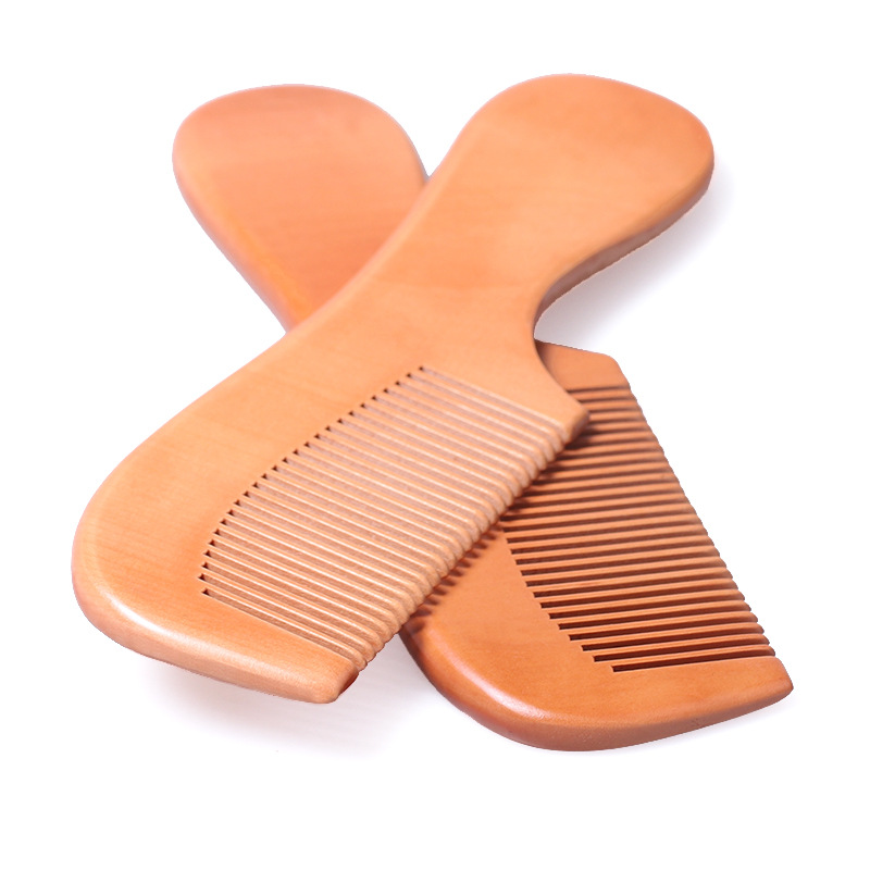 木梳定做 激光雕刻logo细齿宽齿10cm精品桃木梳子 美发梳批量定制|ms