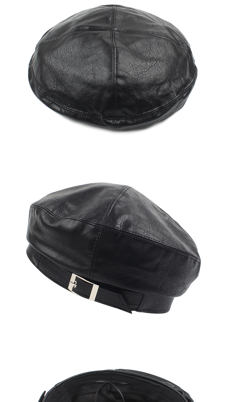 Pu Leather New  Korean Casual Wild Fashion Black Beret display picture 3