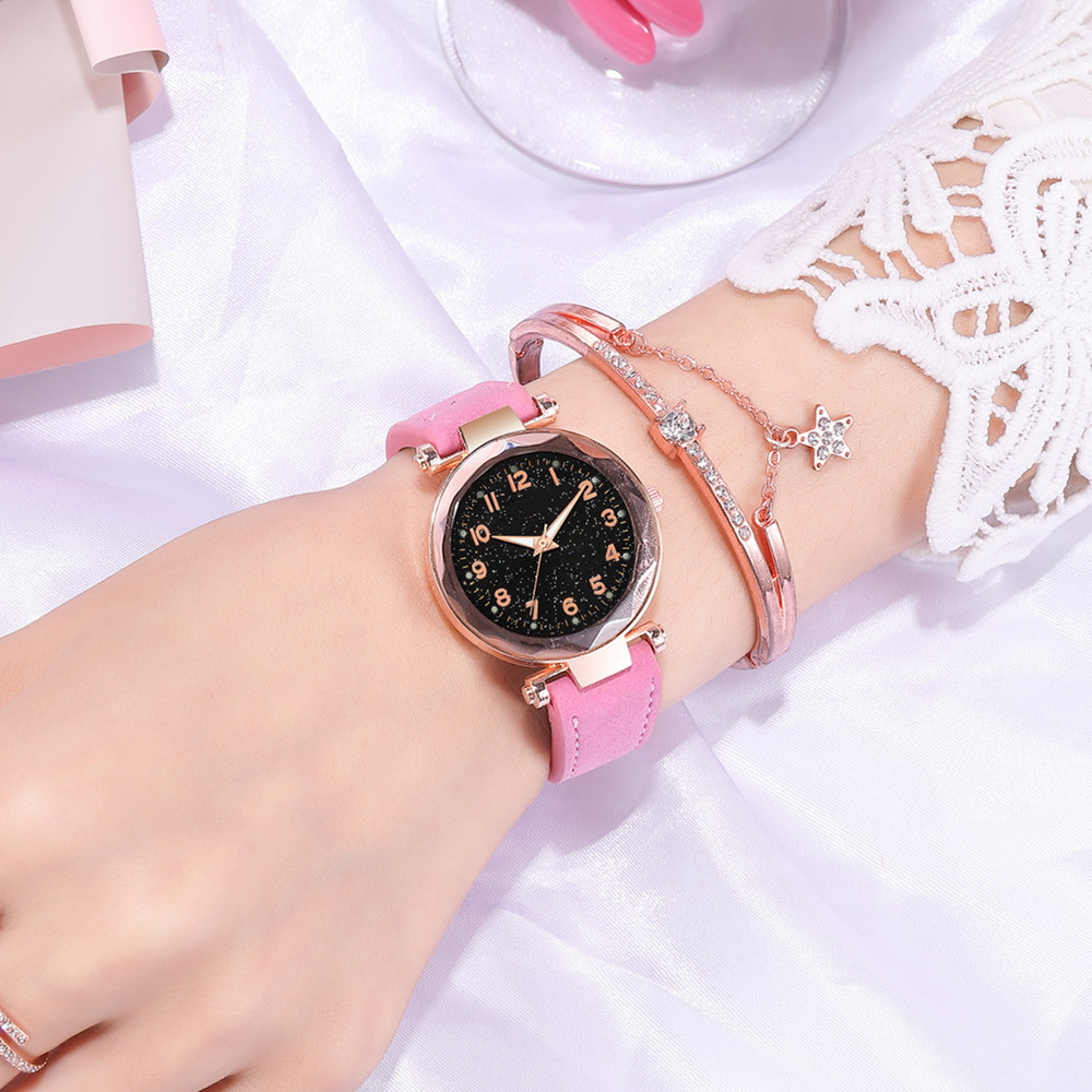 Starry sky fashion digital face frosted PU belt watchpicture2