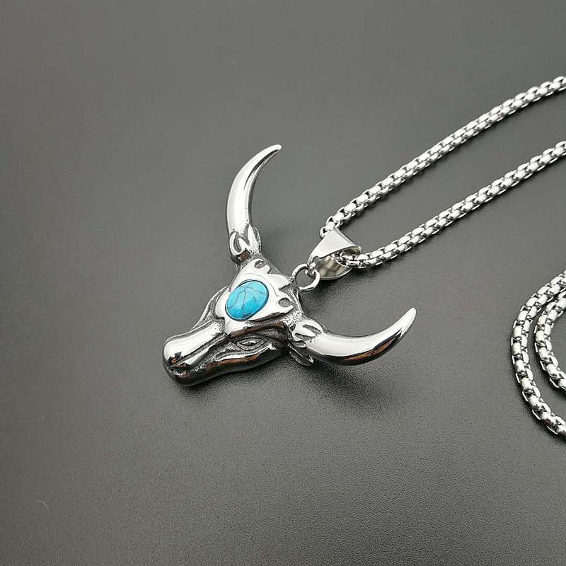 Fashion Horns Titanium Steel Polishing Inlay Turquoise Pendant Necklace 1 Piece display picture 3