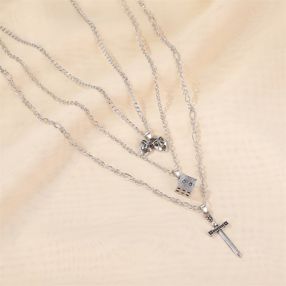 New Necklace Hip-hop Long Three-layer Multi-layer Necklace Punk Wind Cross Cube Pendant Necklace Wholesale Nihaojewelry display picture 4