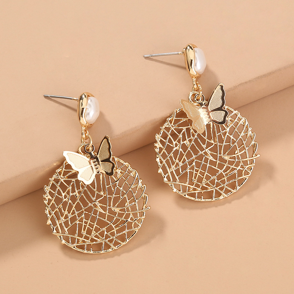 Wholesale Jewelry Round Hollow Metal Butterfly Earrings Nihaojewelry display picture 4