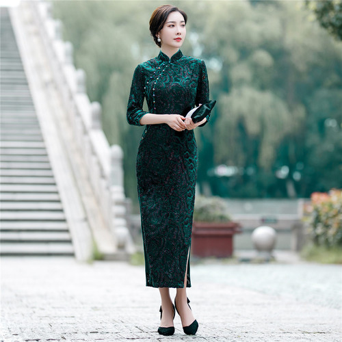 Chinese Dress Qipao for women cheongsam Colorful gold jacquard cheongsam high end dress country