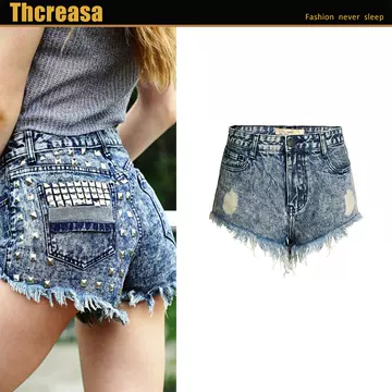 Fast selling Amazon eBay hot selling hot women's wear holes jeans loose shorts riveted hot pants hot selling source - ShopShipShake