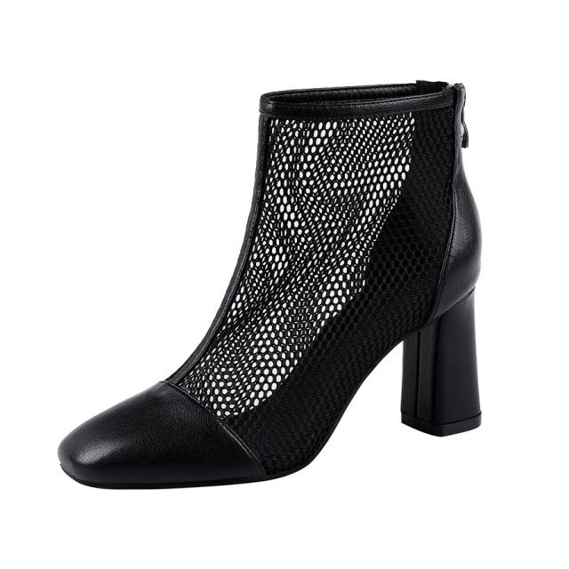 Sexy square head high heel shoes show thin thick heel mesh cool boots versatile back zipper Martin boots