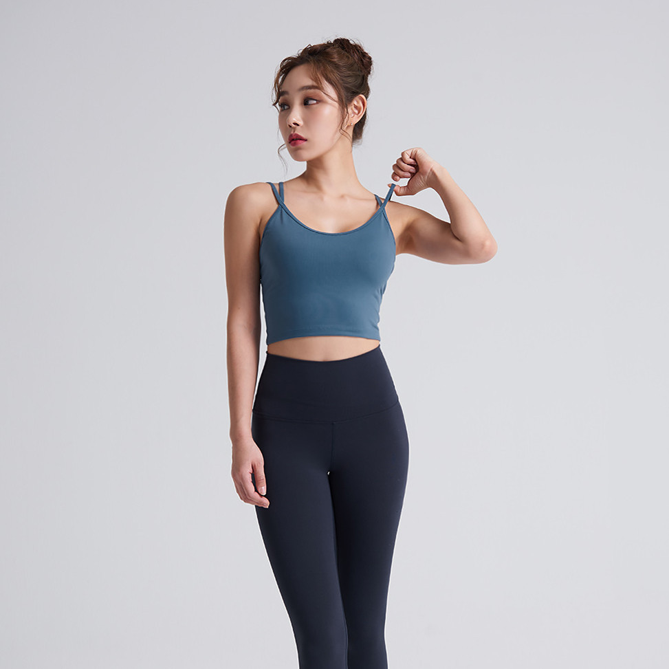 女露背性感吊带胸垫运动文胸防震定型背心式收副乳健身房吊带背心