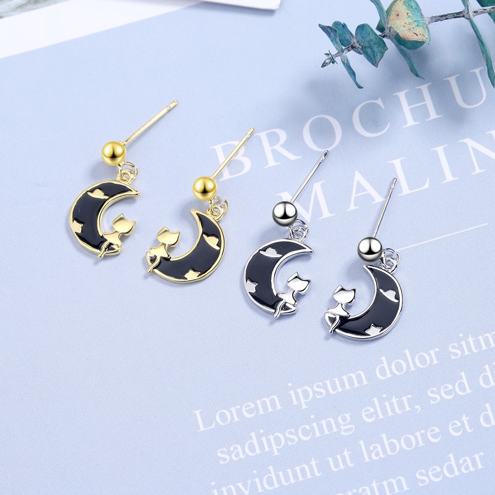 Stud Earrings Female Japanese And Korean Style Cute Red Moon Chic Drop Glue Cat Creative Ear Jewelry