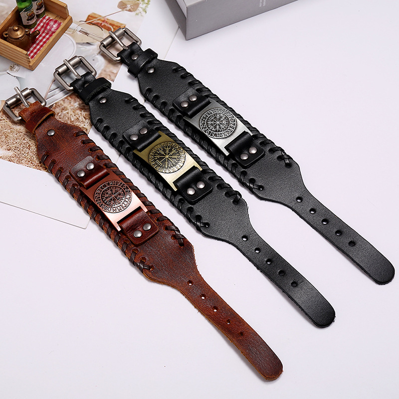 Hot Sale Leather Bracelet Retro Woven Compass Men's Leather Bracelet Wholesale Nihaojewelry display picture 6