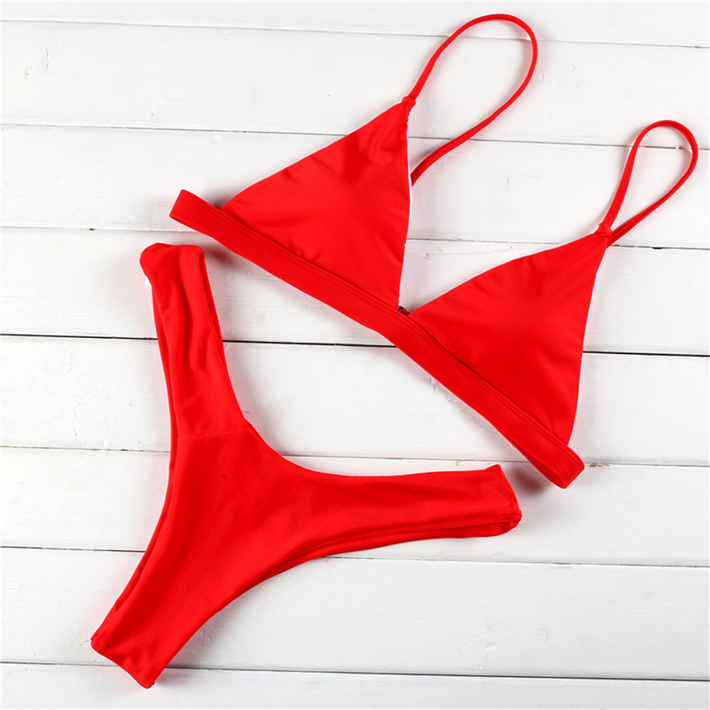 2022 European and American New Ins Pure Color Bikini Bikini Sexy V Thong Swimsuit Split Swimsuit Aliexpress