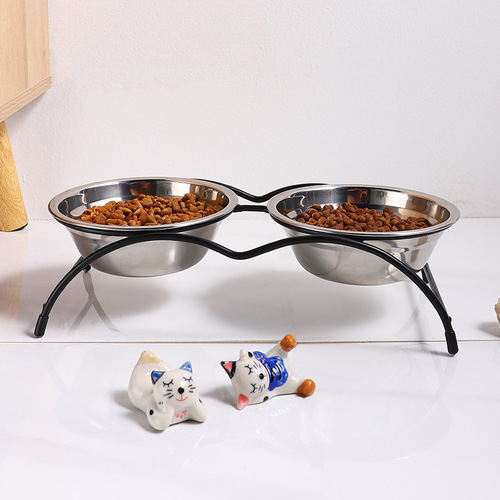 宠物猫碗狗碗不锈钢猫食盆猫粮碗架水碗猫咪饭盆铁架双碗食具用品