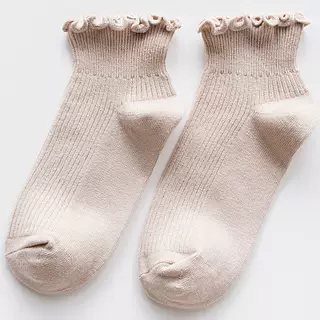 Women's Casual Fungus Lace Short Cotton Socks - Beige - View 1