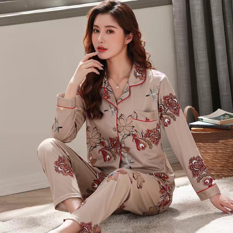 [Suave sensación] pijamas de las mujeres primavera y otoño 100% algodón manga larga verano Delgado homewear traje