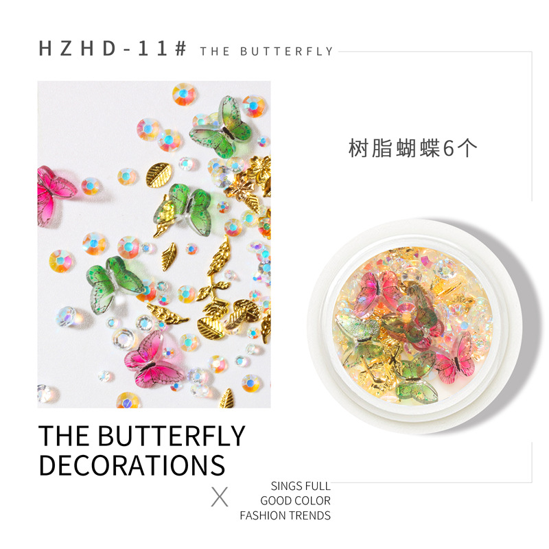 La celebridad en línea Pequeño Libro Rojo Venta caliente mixta manicura mariposa joyería DIY hecho a mano tridimensional mariposa resina metal mariposa