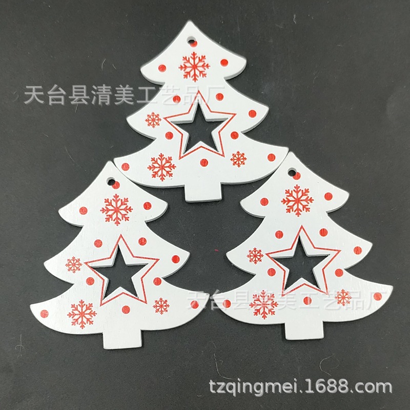 Colgante de dibujos animados de Navidad de madera de bricolaje de la serie de Navidad pintada blanca 10 piezas en un paquete con 10 cuerdas de cáñamo