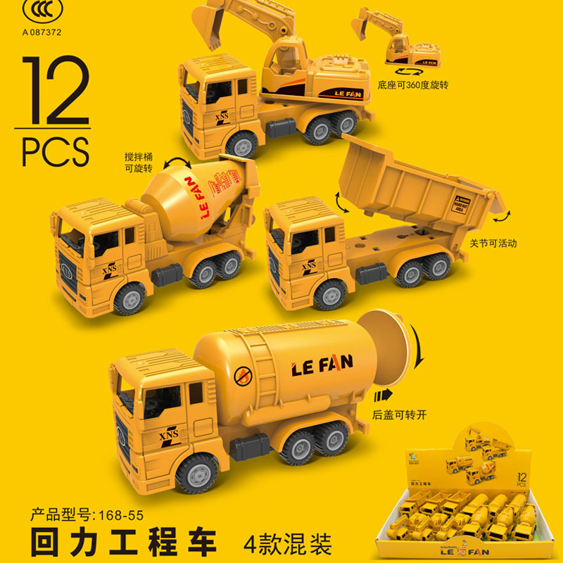 Set de Vehículos de Construcción de Impulso de Plástico Retráctil para Niños