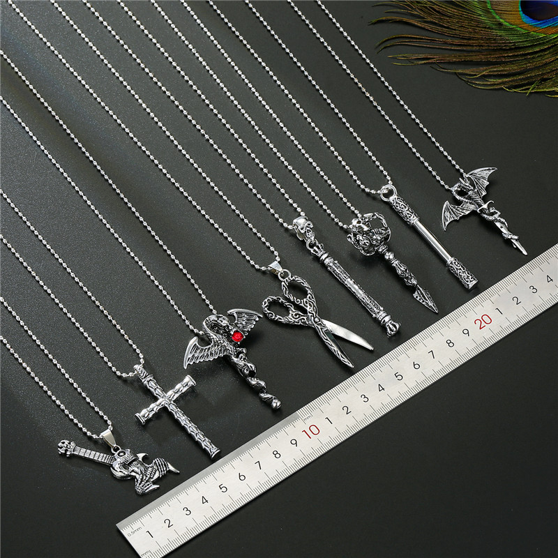 Punk Retro Cross Scissors Dragon Animal Pendant Necklace display picture 3
