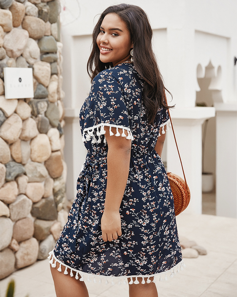 spring and summer plus size floral wrap breast dress NSQH8008